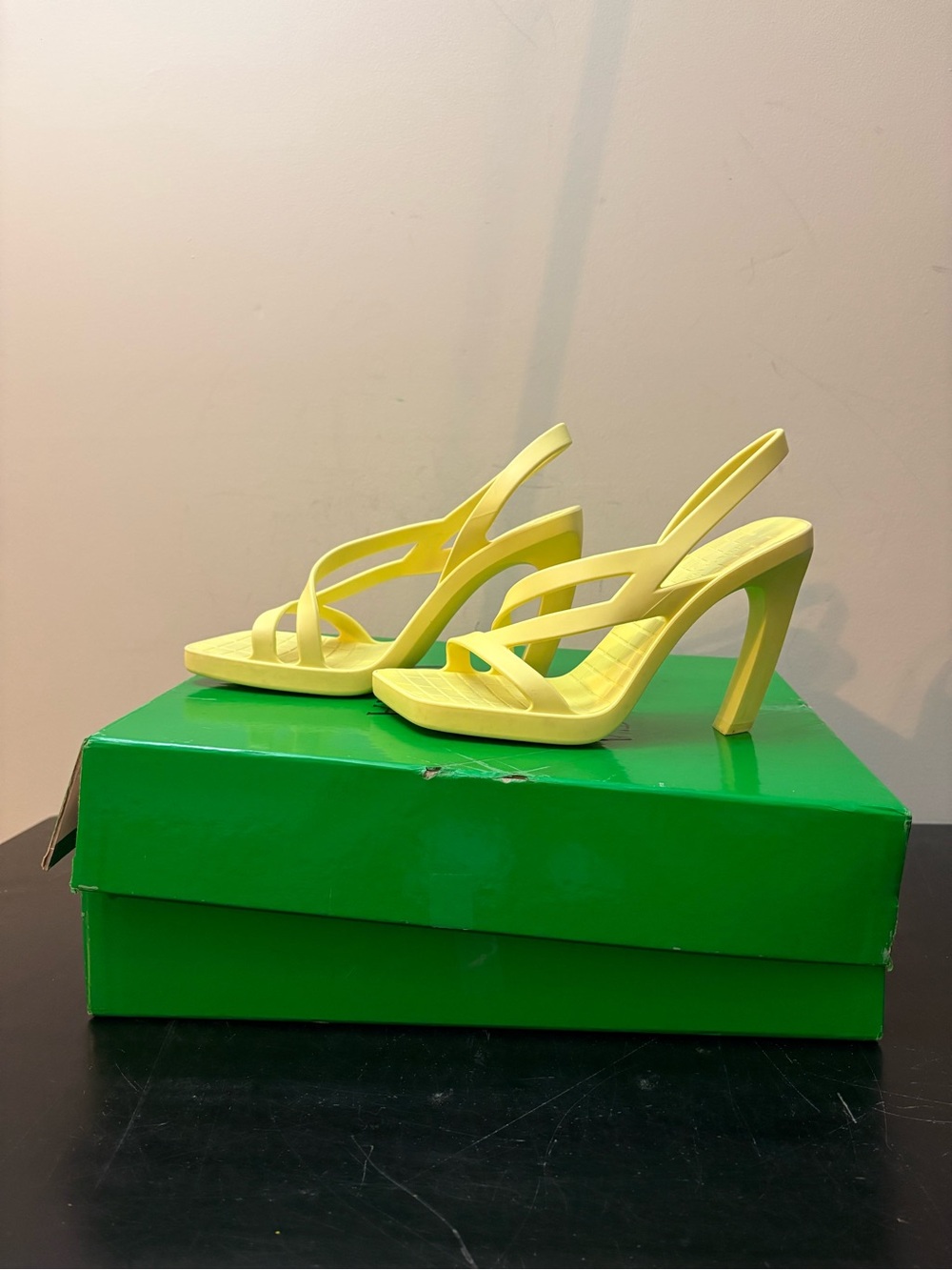 Bottega Veneta Jimbo Slingback Heeled Rubber Sandals Yellow